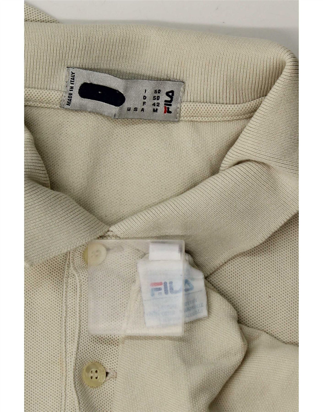 Polo da uomo a maniche lunghe Fila IT 50 cotone bianco sporco medio