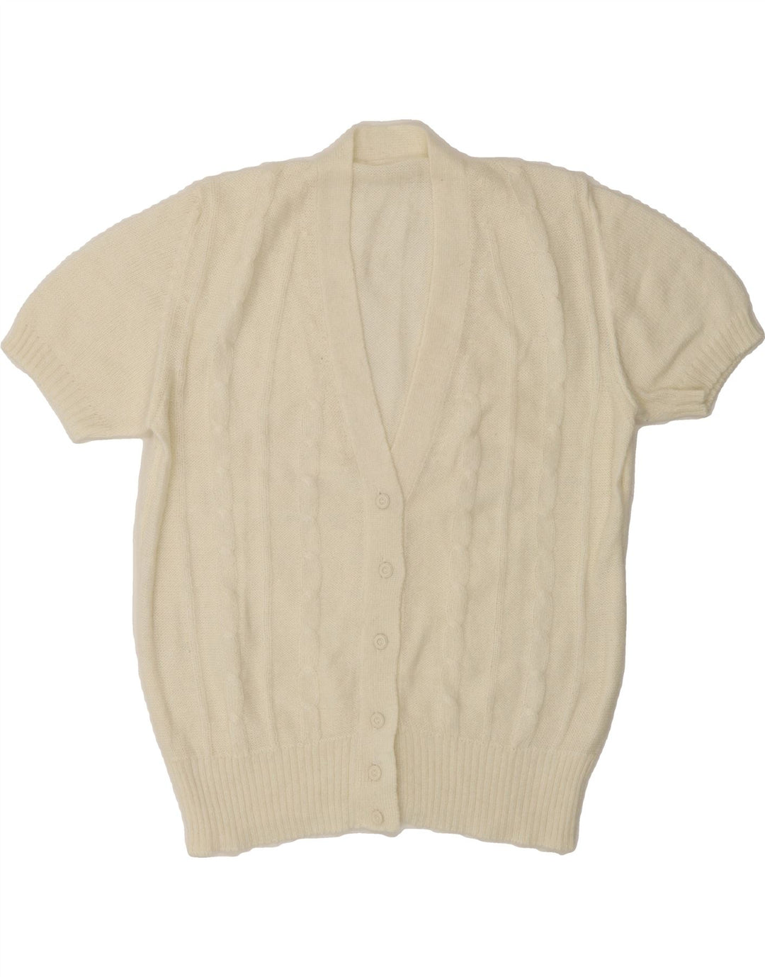 VINTAGE Womens Short Sleeve Cardigan Sweater UK 12 Medium Off White Vintage Vintage and Second-Hand Vintage from Messina Hembry 