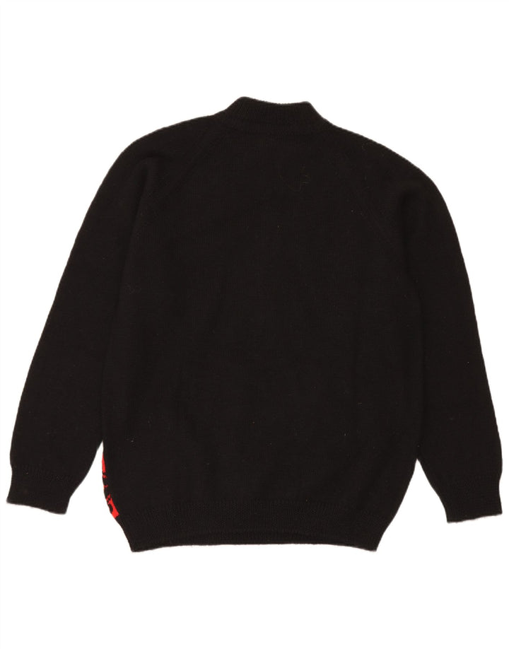 Maglione vintage da uomo con zip sul collo, medio nero, Fair Isle
