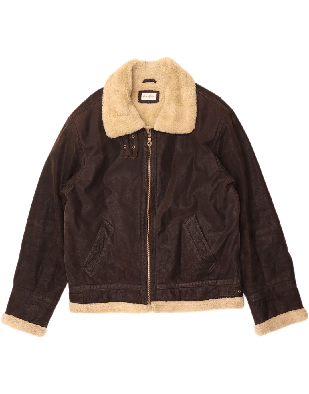 Giacca in shearling vintage da uomo UK 40 grande in pelle marrone