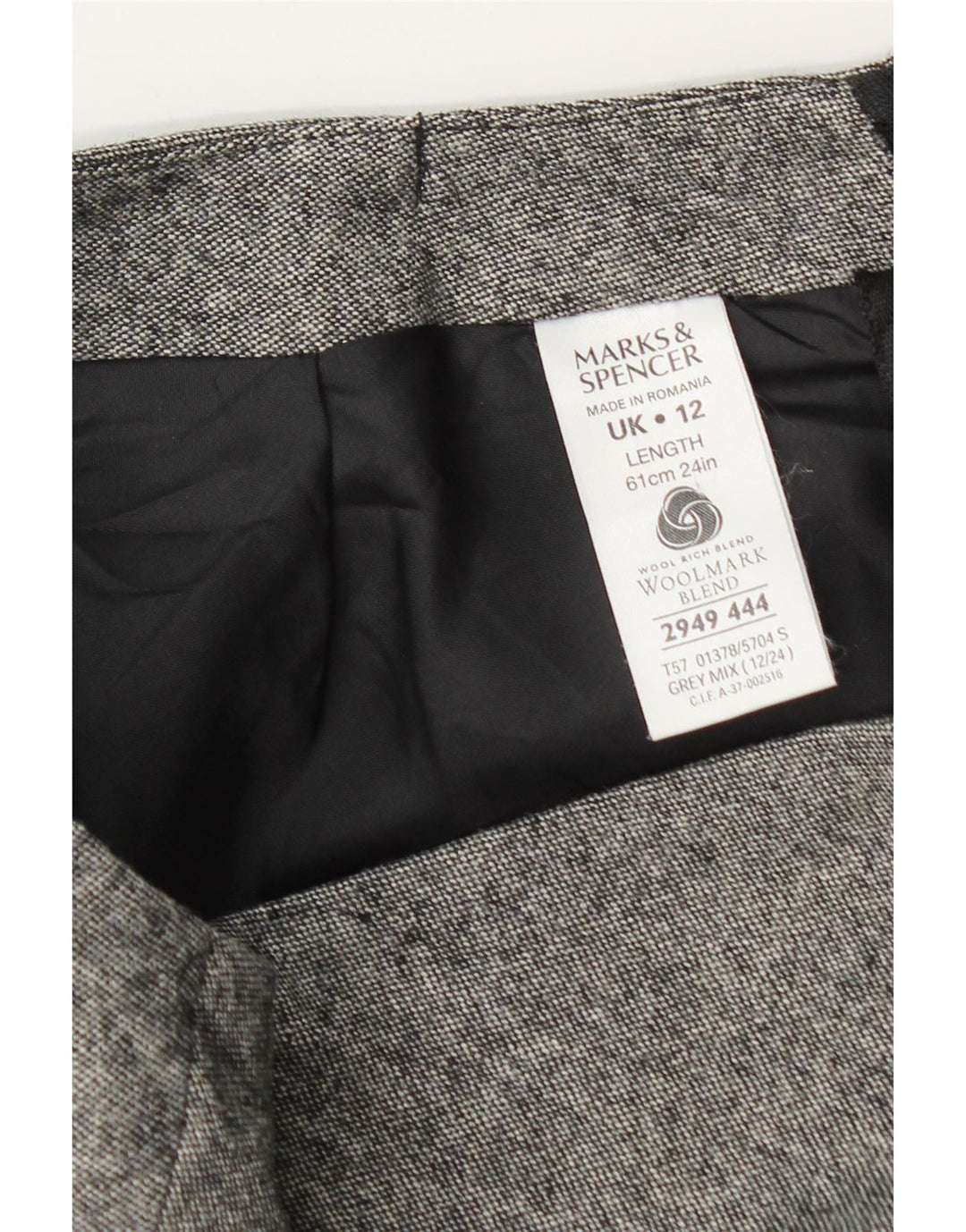 Gonna a trapezio da donna Marks & Spencer UK 12 media W30 lana vergine chiazzata grigia
