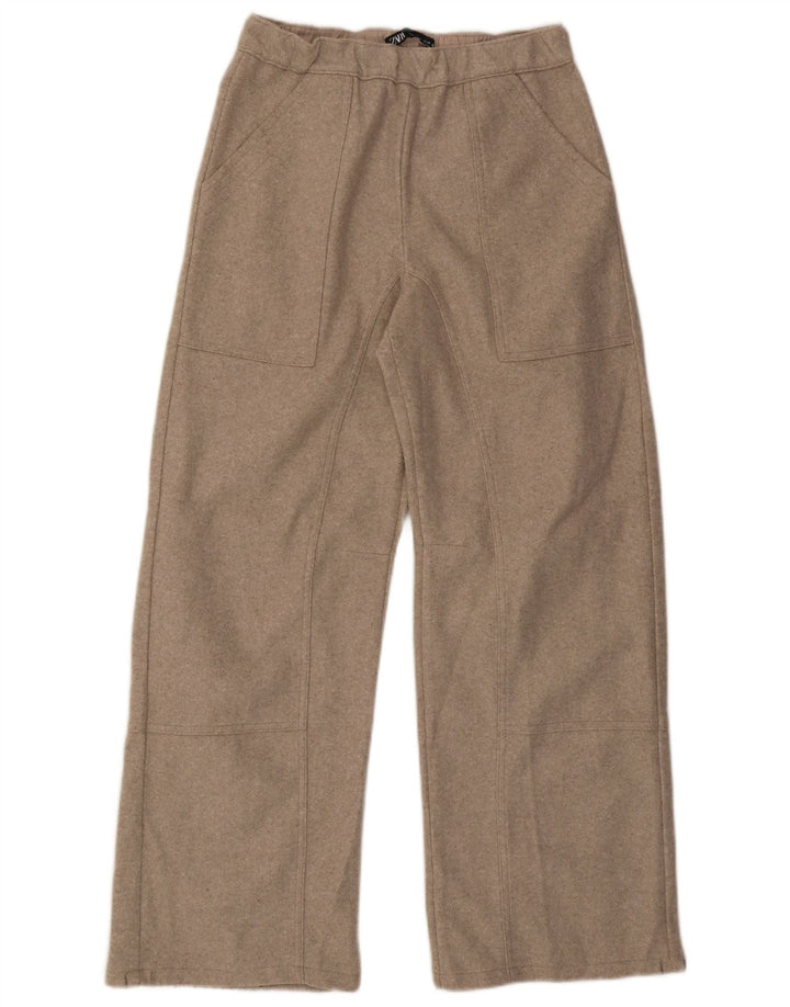 Pantaloni casual a gamba larga da donna Zara piccoli W26 L29 poliestere beige