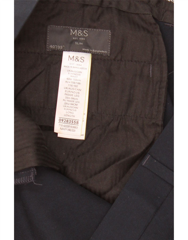 Pantaloni chino slim da uomo Marks & Spencer W40 L33 poliestere blu navy