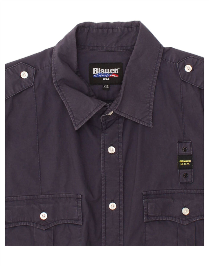 BLAUER Camicia a maniche corte da uomo 2XL Cotone blu navy