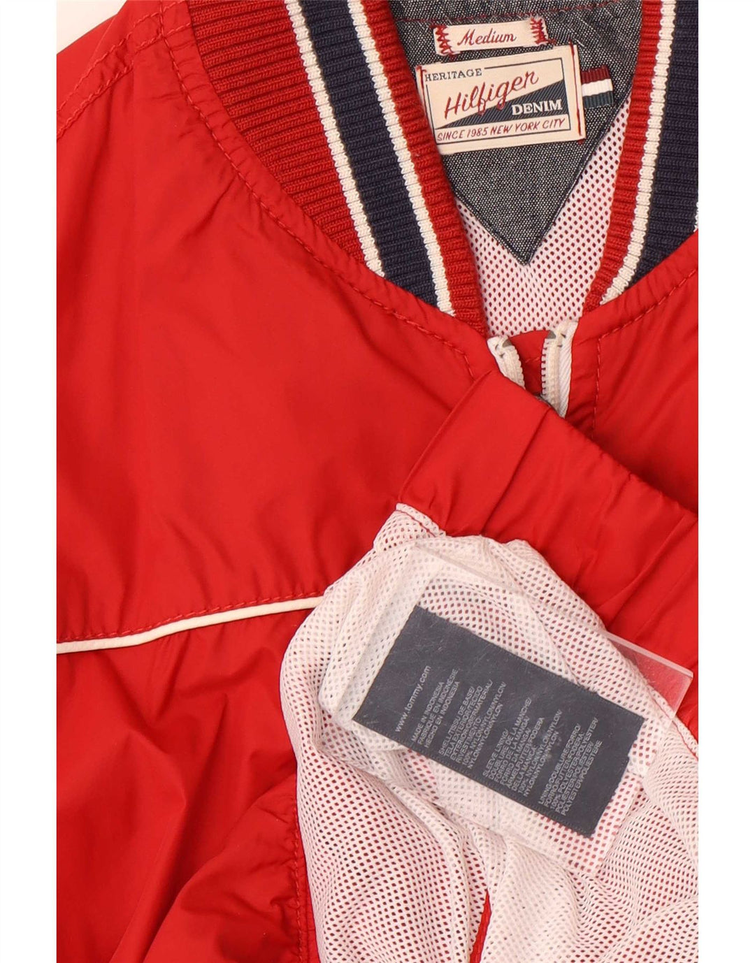 Giubbotto bomber da uomo Tommy Hilfiger UK 38 nylon a righe rosse medie
