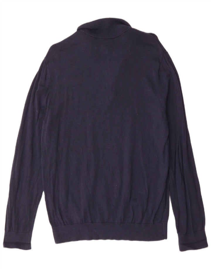 Maglione da uomo con zip e collo Penguin, grande, in cotone blu navy