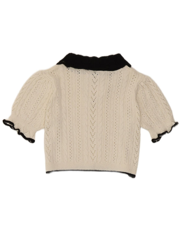 Top Zara da donna in maglia corta in maglia UK 10 piccolo bianco a blocchi di colore