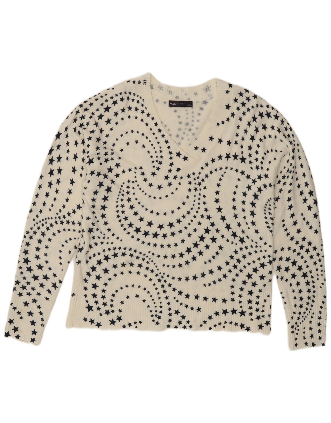 Maglione maglione con scollo a V da donna Marks & Spencer UK 14 grande bianco
