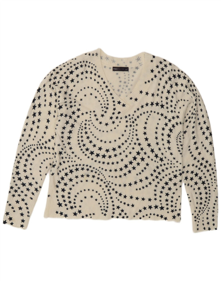Maglione maglione con scollo a V da donna Marks & Spencer UK 14 grande bianco