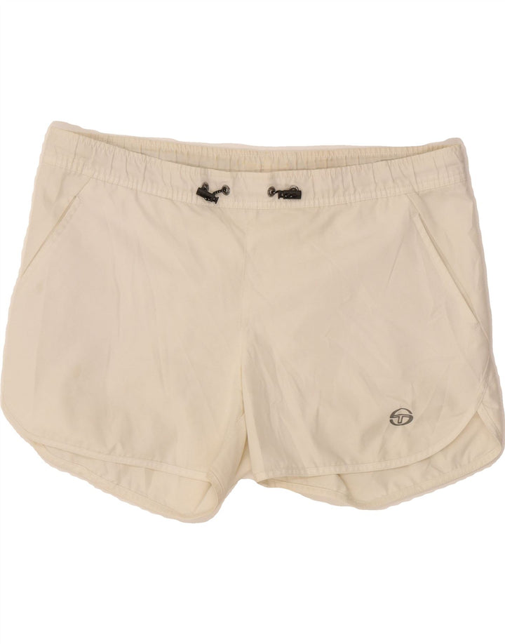 SERGIO TACCHINI Womens Sport Shorts IT 46 Large  Off White Polyester Vintage Sergio Tacchini and Second-Hand Sergio Tacchini from Messina Hembry 