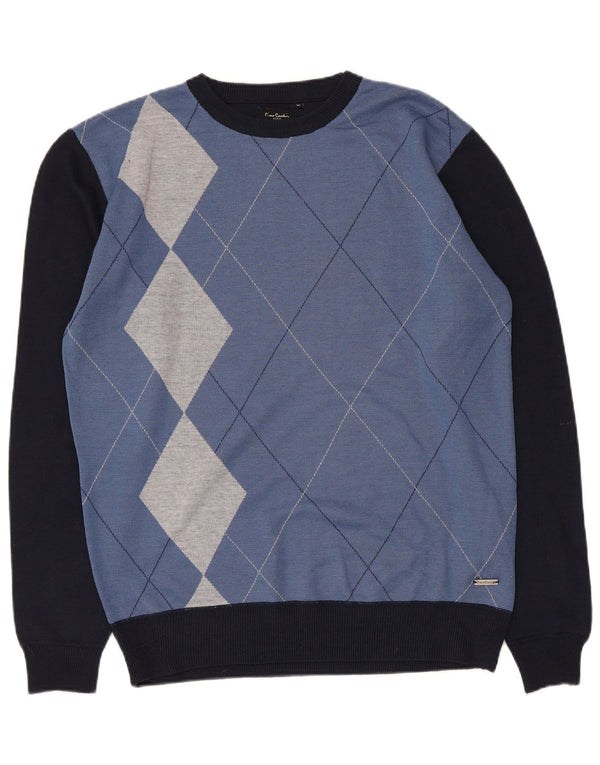 Pierre Cardin Mens Crew Neck Jumper Sweater XL Navy Blue Argyle/Diamond