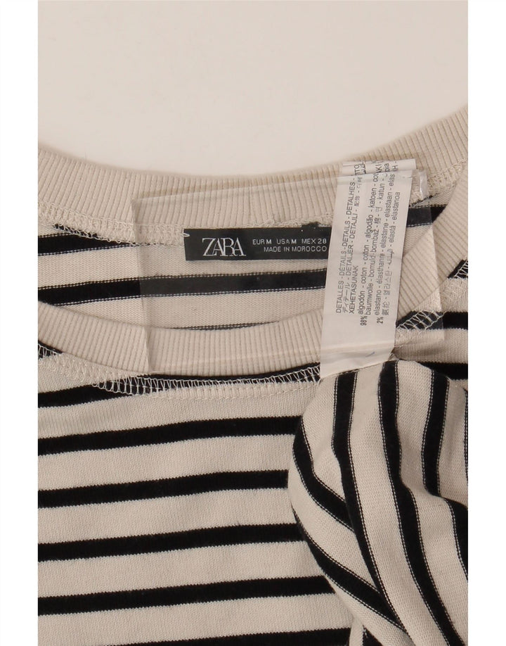 Top Zara da donna a maniche lunghe UK 14 cotone a righe bianche medie