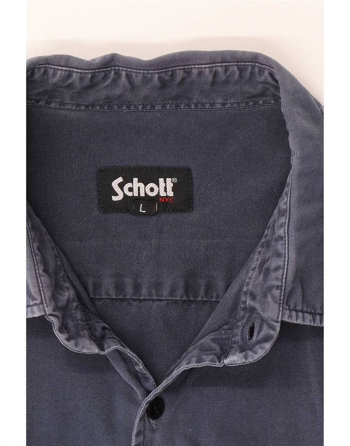 Schott Camicia da uomo grande in cotone blu