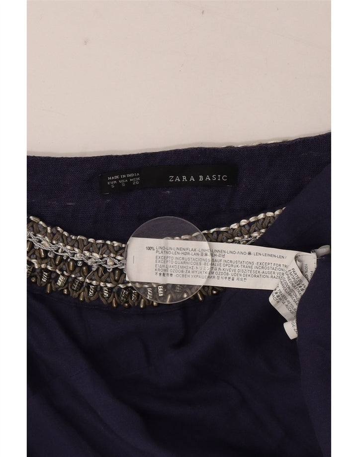 Camicetta oversize senza maniche da donna Zara UK 10 piccola in lino blu navy