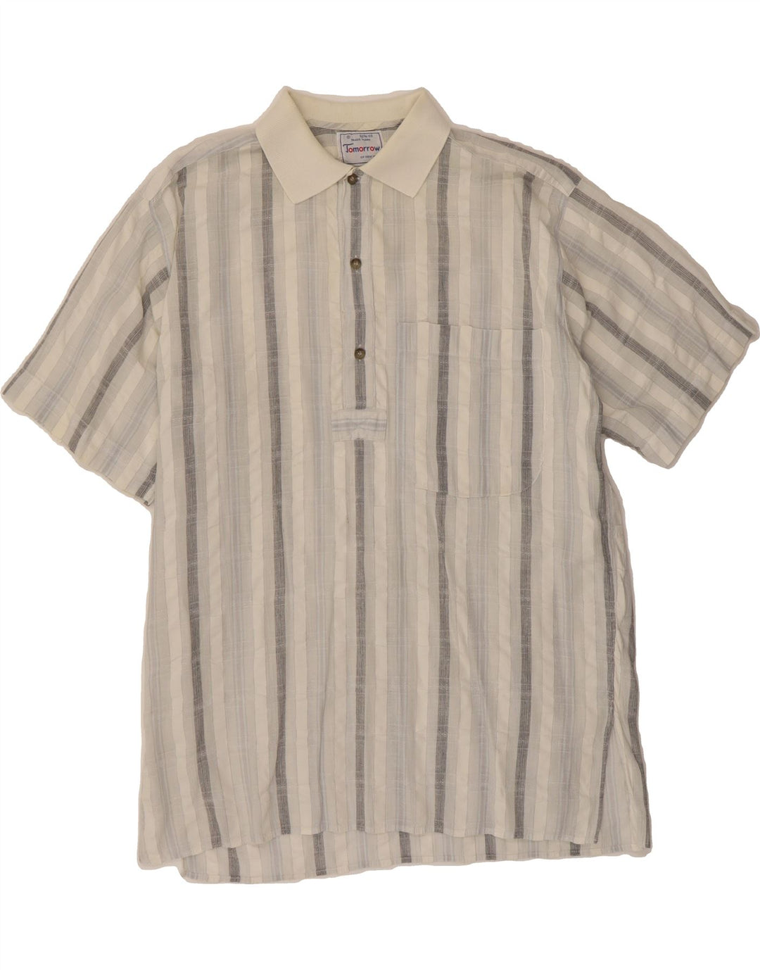 VINTAGE Mens Polo Shirt Large Grey Striped Cotton Vintage Vintage and Second-Hand Vintage from Messina Hembry 