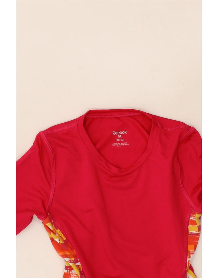 REEBOK Girls Top Long Sleeve 10-11 Years Medium Pink Colourblock Polyester Vintage Reebok and Second-Hand Reebok from Messina Hembry 