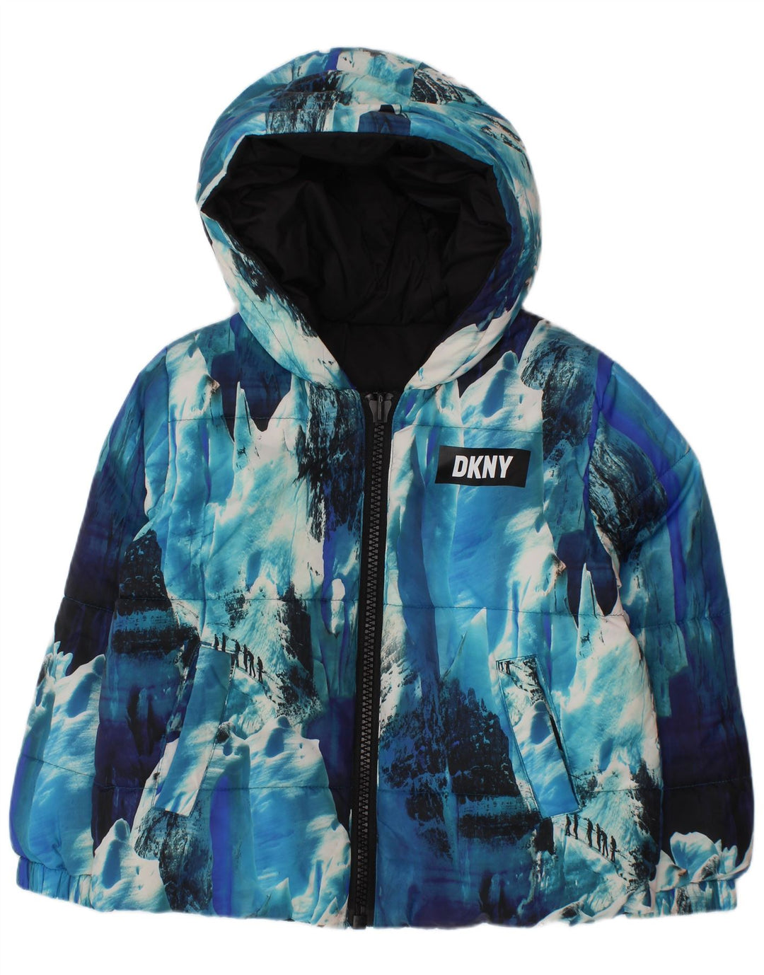 Giacca imbottita reversibile con cappuccio Dkny per ragazzi 3-4 anni in poliestere blu tie-dye