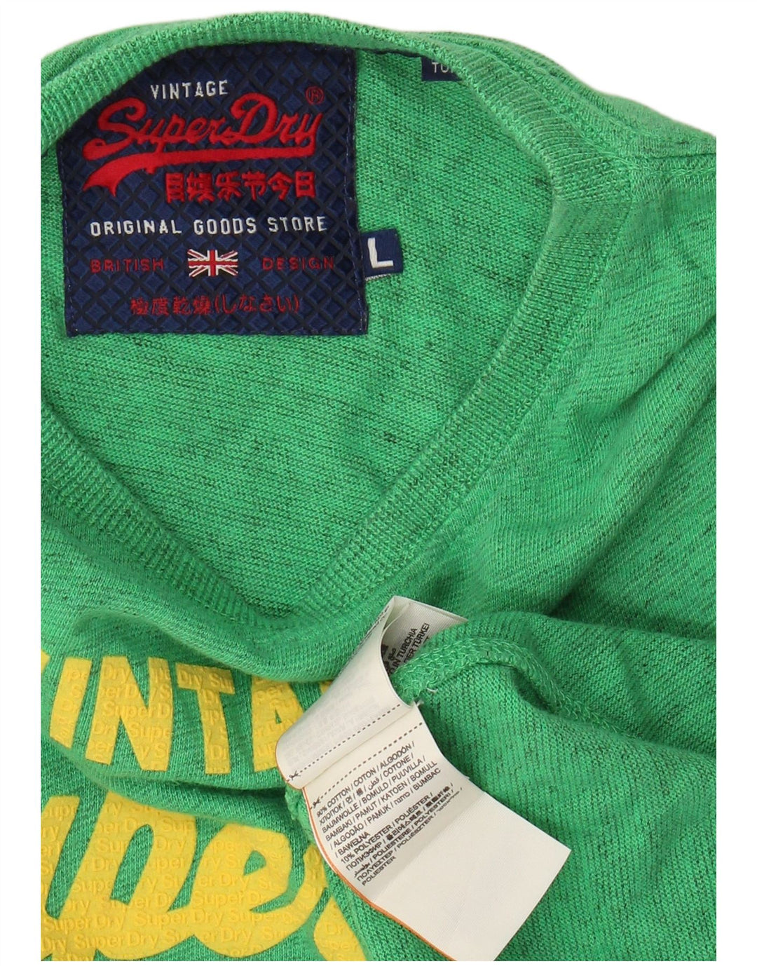 T-shirt grafica da uomo SUPERDRY Top grande in cotone chiazzato verde