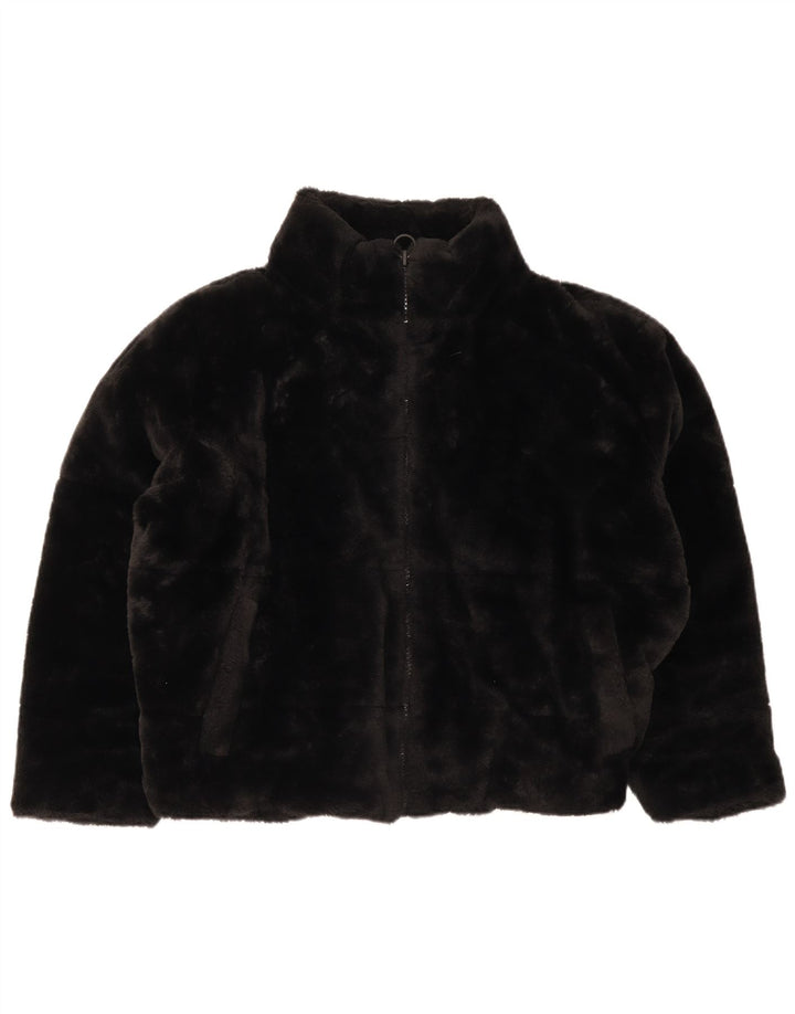Giacca da donna in pelliccia sintetica Zara UK 16 grande poliestere nero