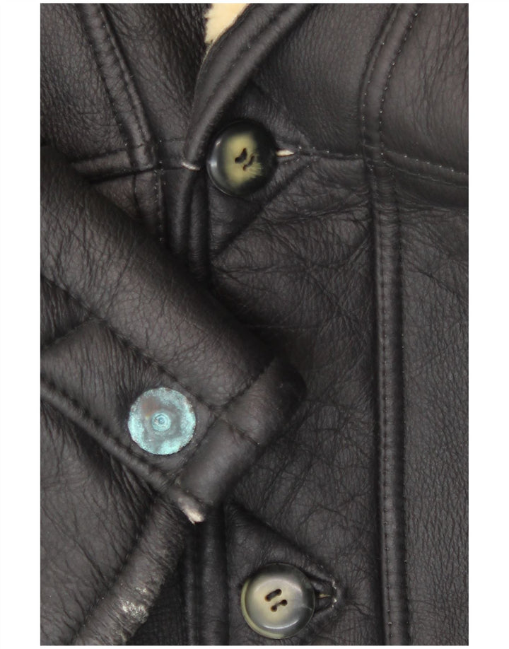 Giacca in pelle Sherpa vintage da uomo UK 40 grande nera