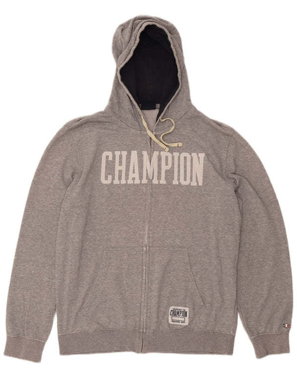 Maglione con cappuccio e zip grafica da uomo Champion XL in cotone grigio