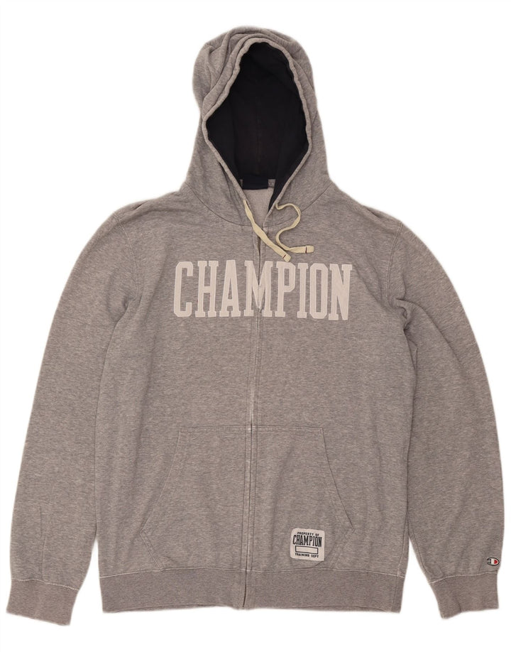 Maglione con cappuccio e zip grafica da uomo Champion XL in cotone grigio