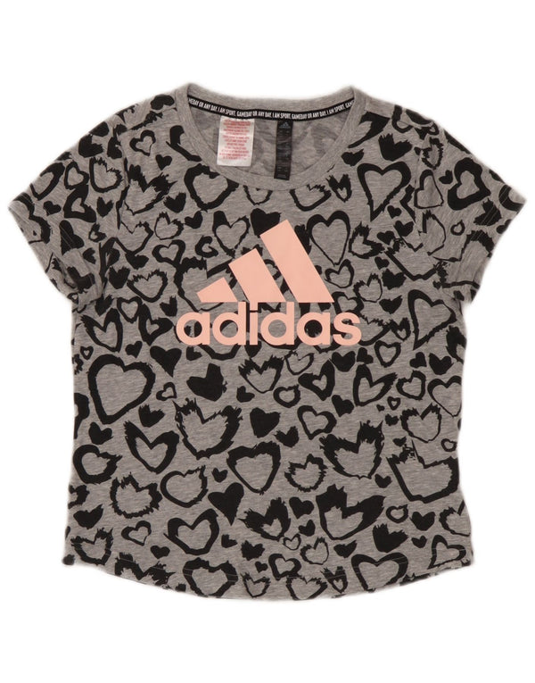 Maglietta grafica Adidas per bambina 13-14 anni Cuore in poliestere grigio