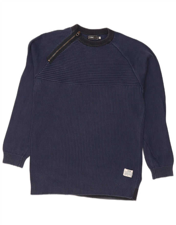 JACK & JONES Maglione da uomo Core con zip e collo XL a blocchi di colore blu navy