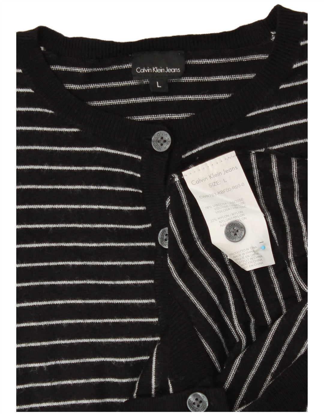 CALVIN KLEIN JEANS Maglione cardigan per bambina 11-12 anni a righe nere grandi