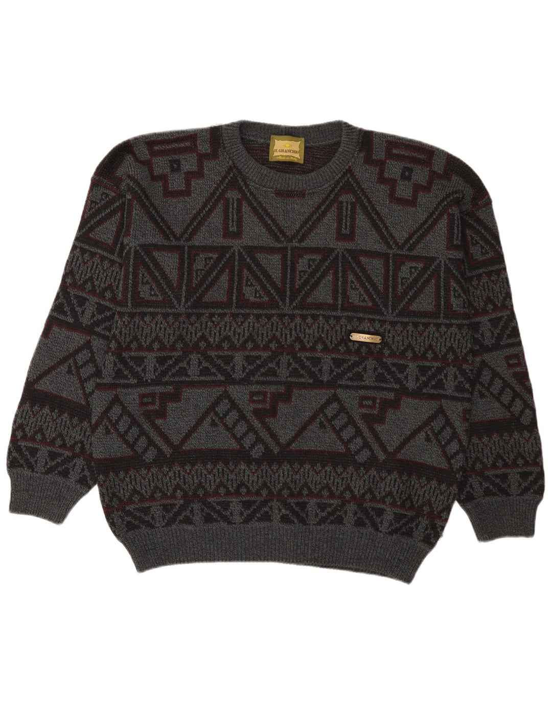 Maglione da uomo girocollo Il Granchio Maglione grande in lana geometrica grigia