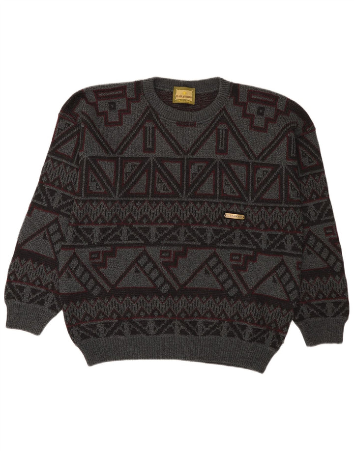 Maglione da uomo girocollo Il Granchio Maglione grande in lana geometrica grigia