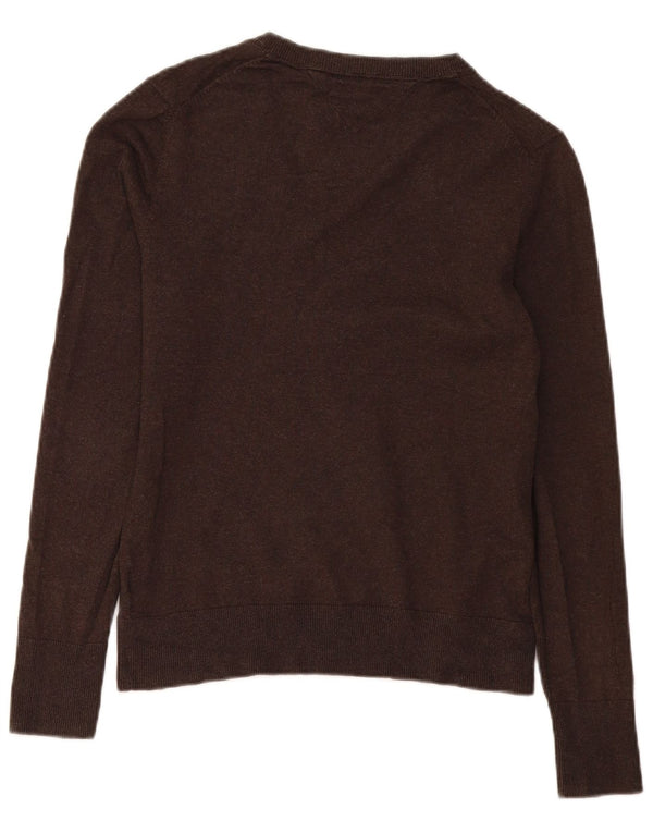 Maglione maglione con scollo a V da donna Tommy Hilfiger UK 14 grande cotone marrone