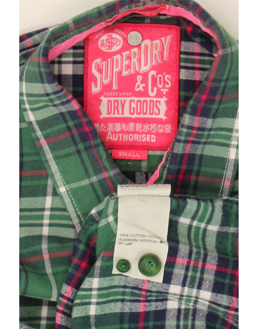 Camicia da donna in flanella Superdry UK 10 piccolo cotone a quadri verdi