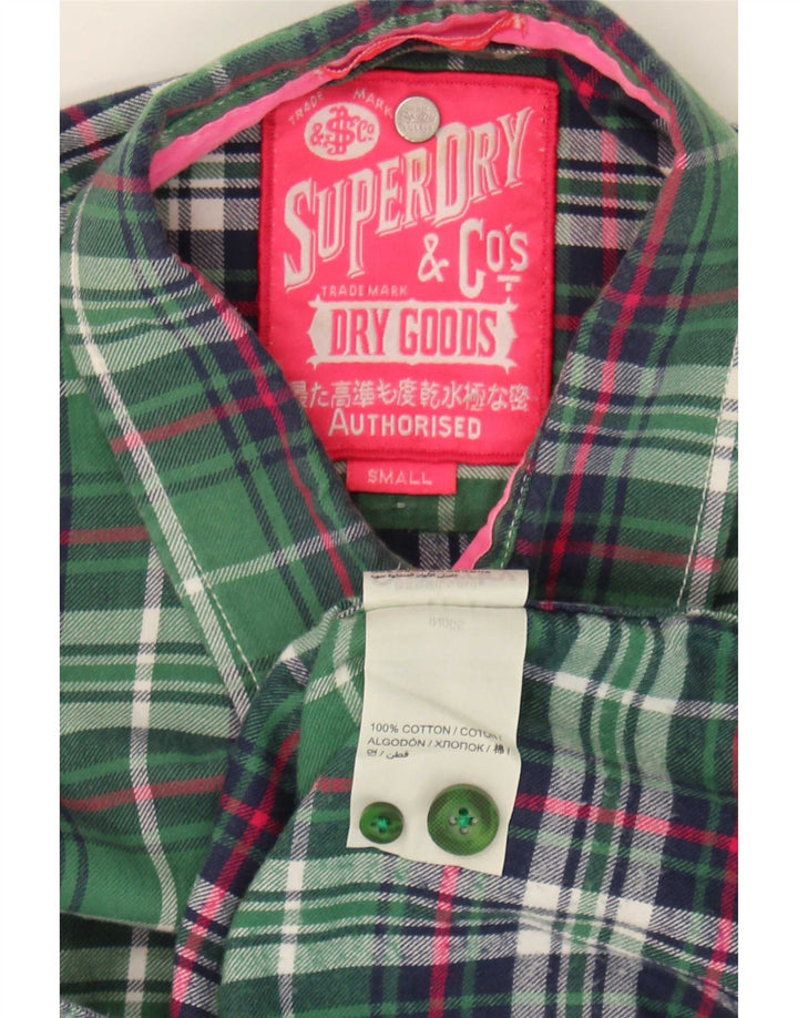 Camicia da donna in flanella Superdry UK 10 piccolo cotone a quadri verdi