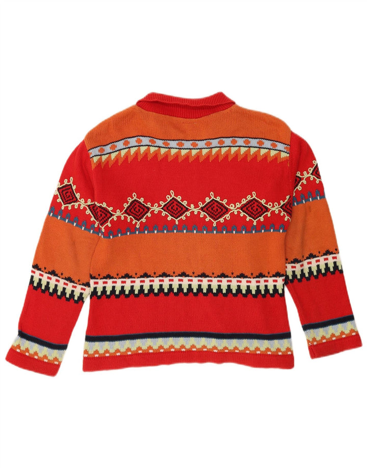 MORE & Maglione cardigan per ragazzi 9-10 anni in cotone geometrico rosso