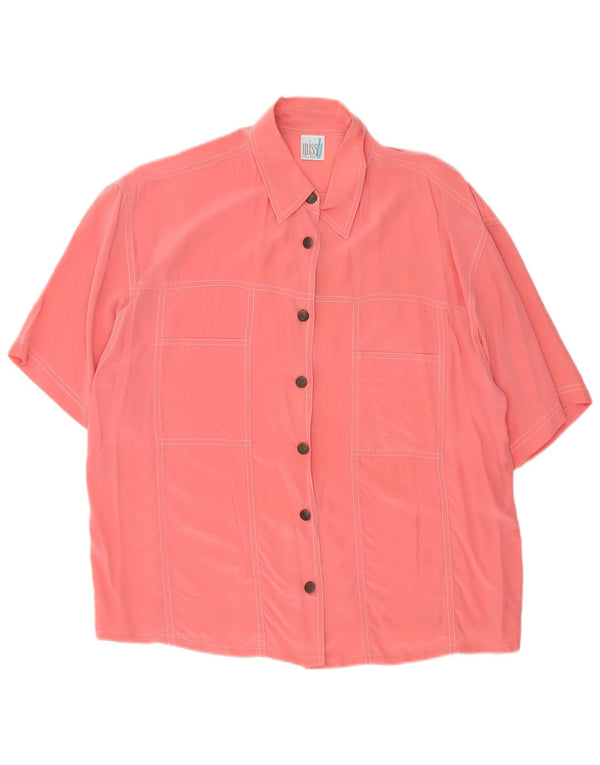 Camicetta camicia a maniche corte da donna vintage UK 16 grande seta rosa