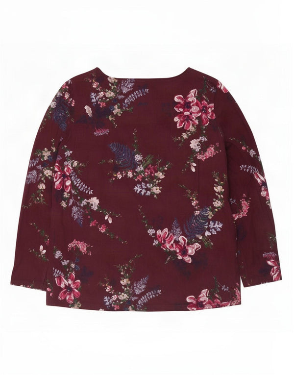 Joules Top da donna a maniche lunghe UK 20 2XL Cotone floreale bordeaux
