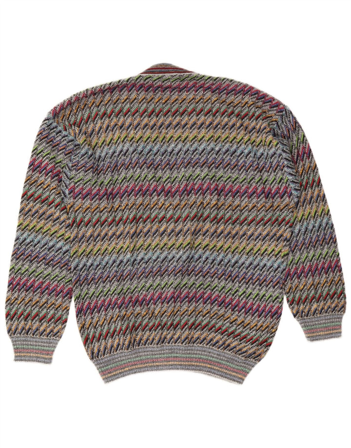 Maglione cardigan da uomo vintage IT 50 cotone Chevron multicolore medio