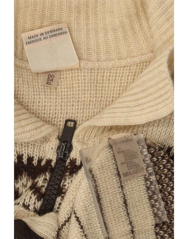 Clipper Maglione cardigan da uomo IT 54 XL Lana Fair Isle bianco sporco