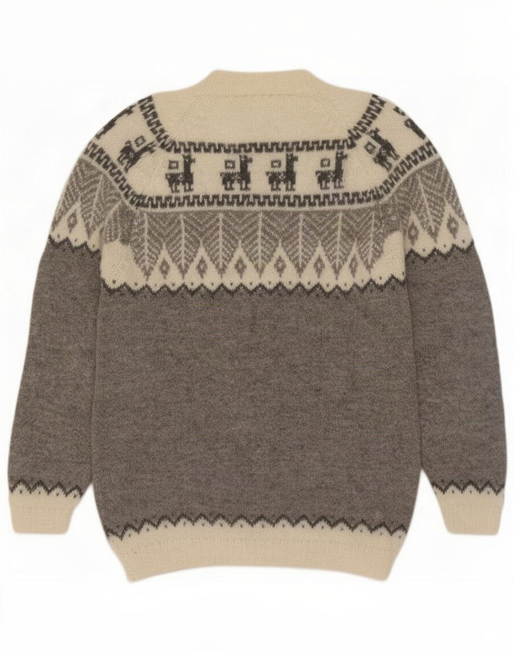 Maglione vintage da uomo girocollo girocollo grigio medio Fair Isle