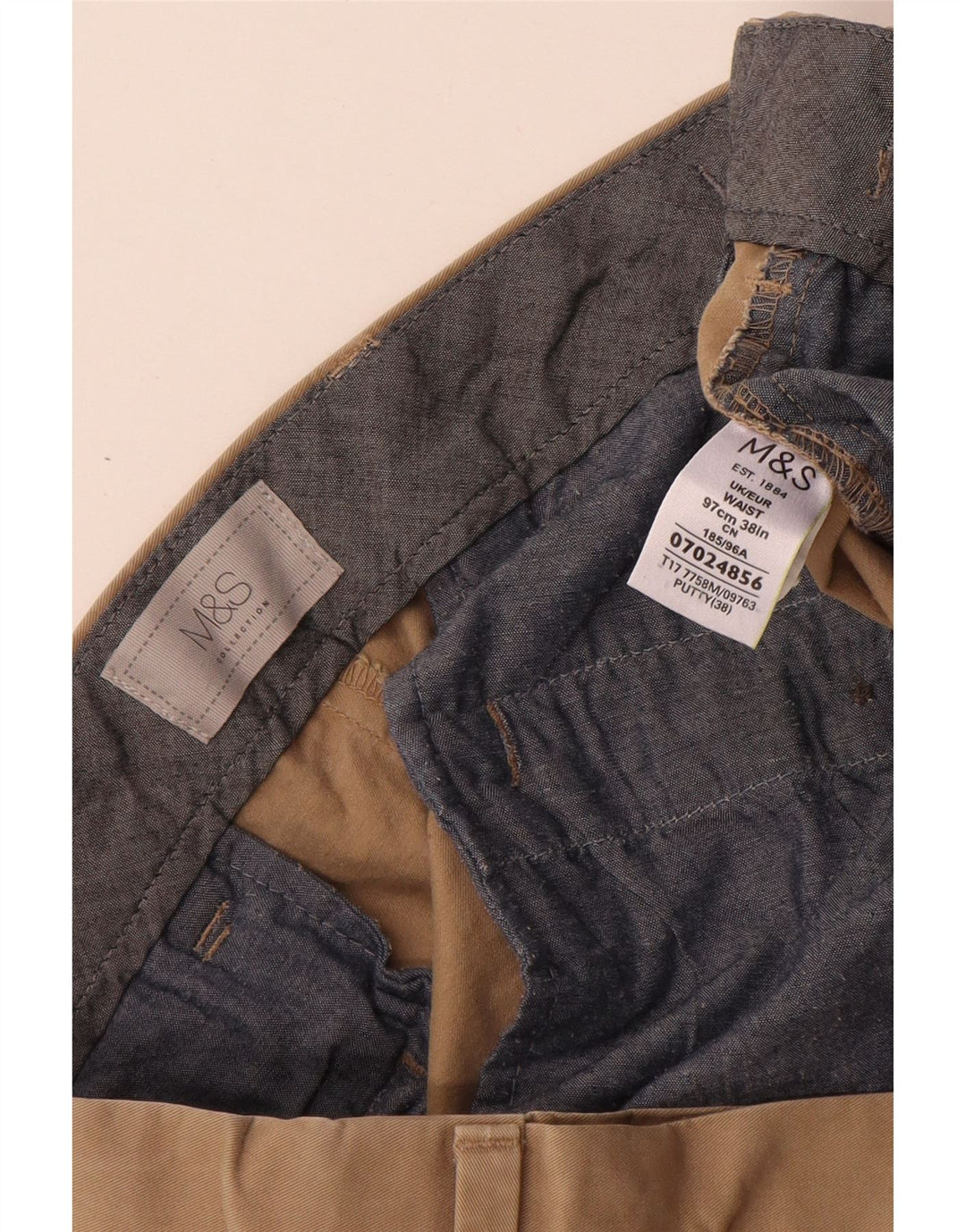 MARKS & SPENCER Pantaloncini chino da uomo W38 XL Cotone beige