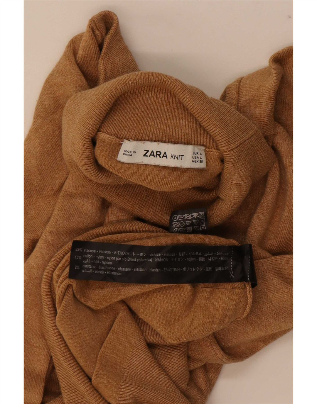 Maglione maglione a collo alto da donna Zara UK 14 grande viscosa beige