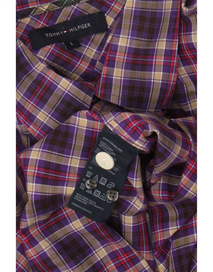 Camicia da uomo Tommy Hilfiger grande cotone a quadri viola