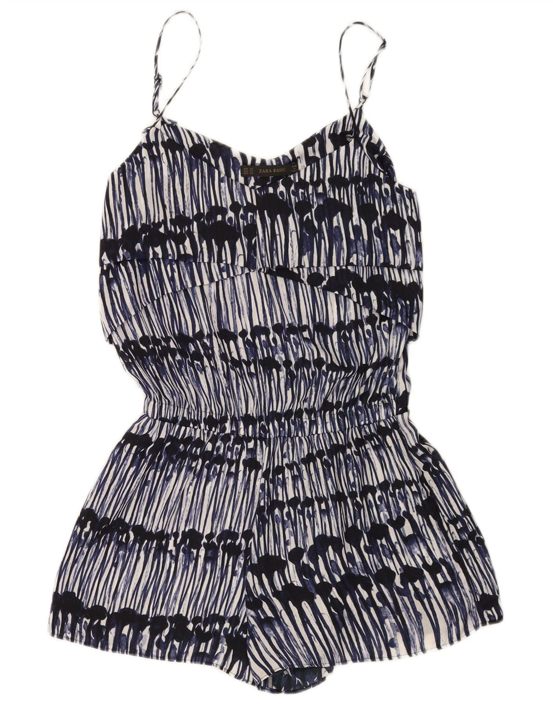 Zara Tutina corta senza maniche da donna con motivo astratto UK 6 XS Blu navy