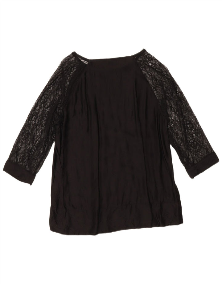 Top Zara da donna manica 3/4 UK 16 grande viscosa nera