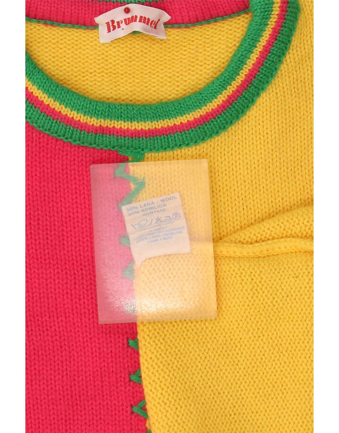 Maglione maglione girocollo da donna Brummell UK 12 blocco colore giallo medio