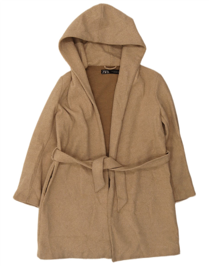 Soprabito ampio con cappuccio da donna Zara UK 14 Poliestere beige medio