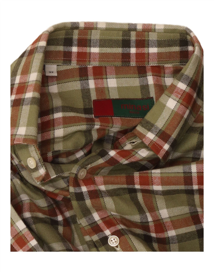 Camicia in flanella da uomo VINTAGE taglia 39 a quadri kaki medio