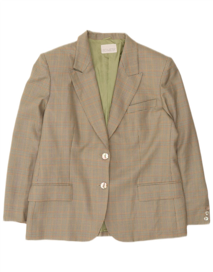 Giacca blazer vintage da donna a 2 bottoni IT 45 grande lana pied de poule grigia