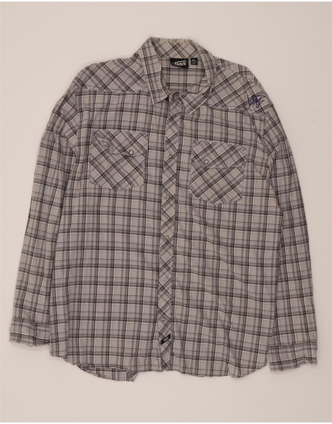 Camicia da uomo Vans 2XL in cotone a quadri grigi